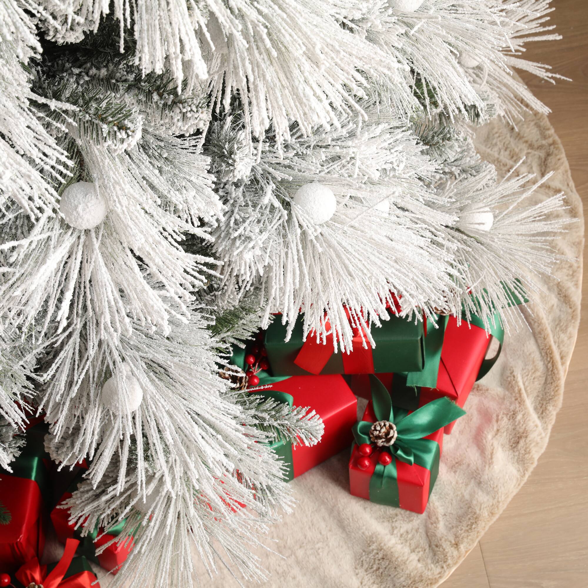 Glitzhome® 7.5ft Pre-Lit Flocked Full Pine Artificial Christmas Tree, Warm White LED Lights